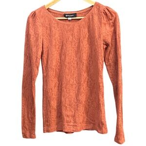 Modern Grayson Long Sleeve Top Romantic Boho Burnout Lace Puff Shoulder Rust XS